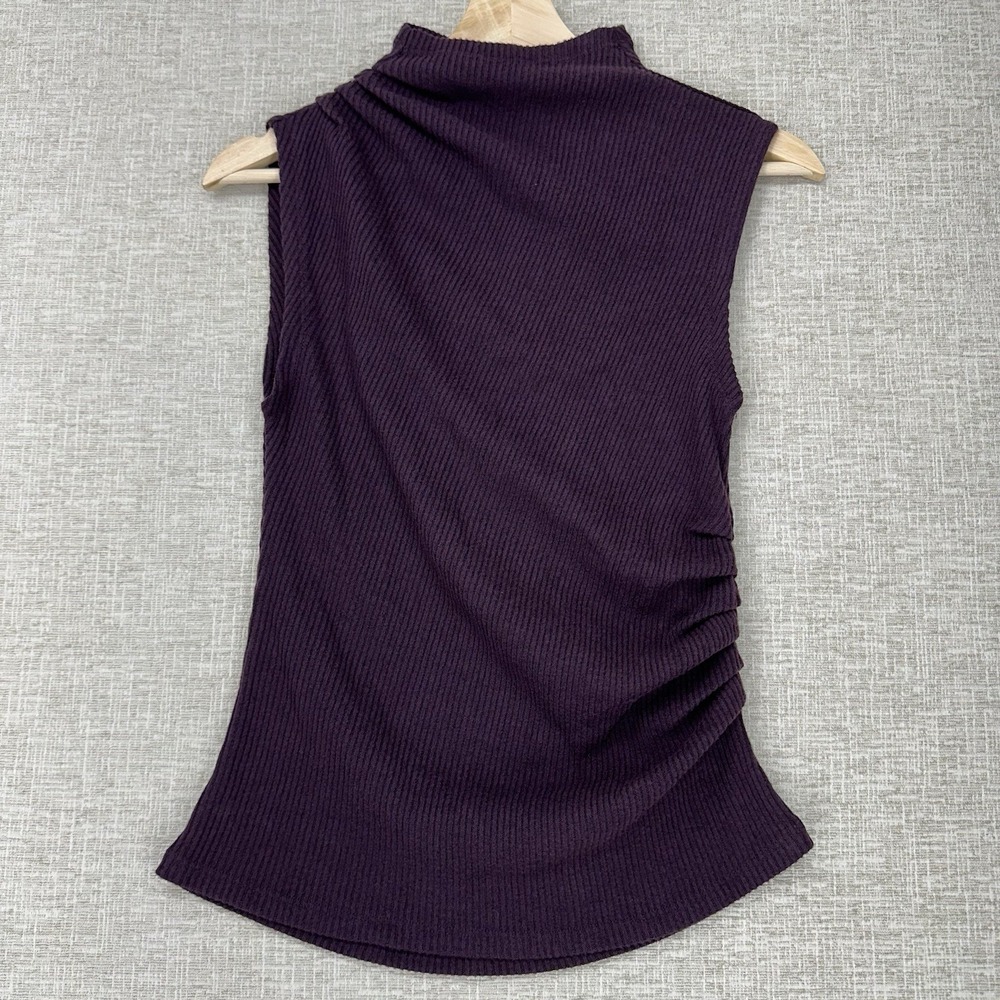 Wit & Wisdom Ribbed Mock Neck Sleeveless Top Women XS Dark Purple Ruched